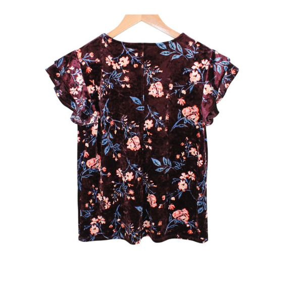 Velvet Floral Top Burgundy Whimsigoth‎ Witchy Romantic Flutter Fall Y2 Size S - Picture 2 of 6